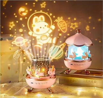 Bunny Carousel Star Projector Lamp with 6 Set Films