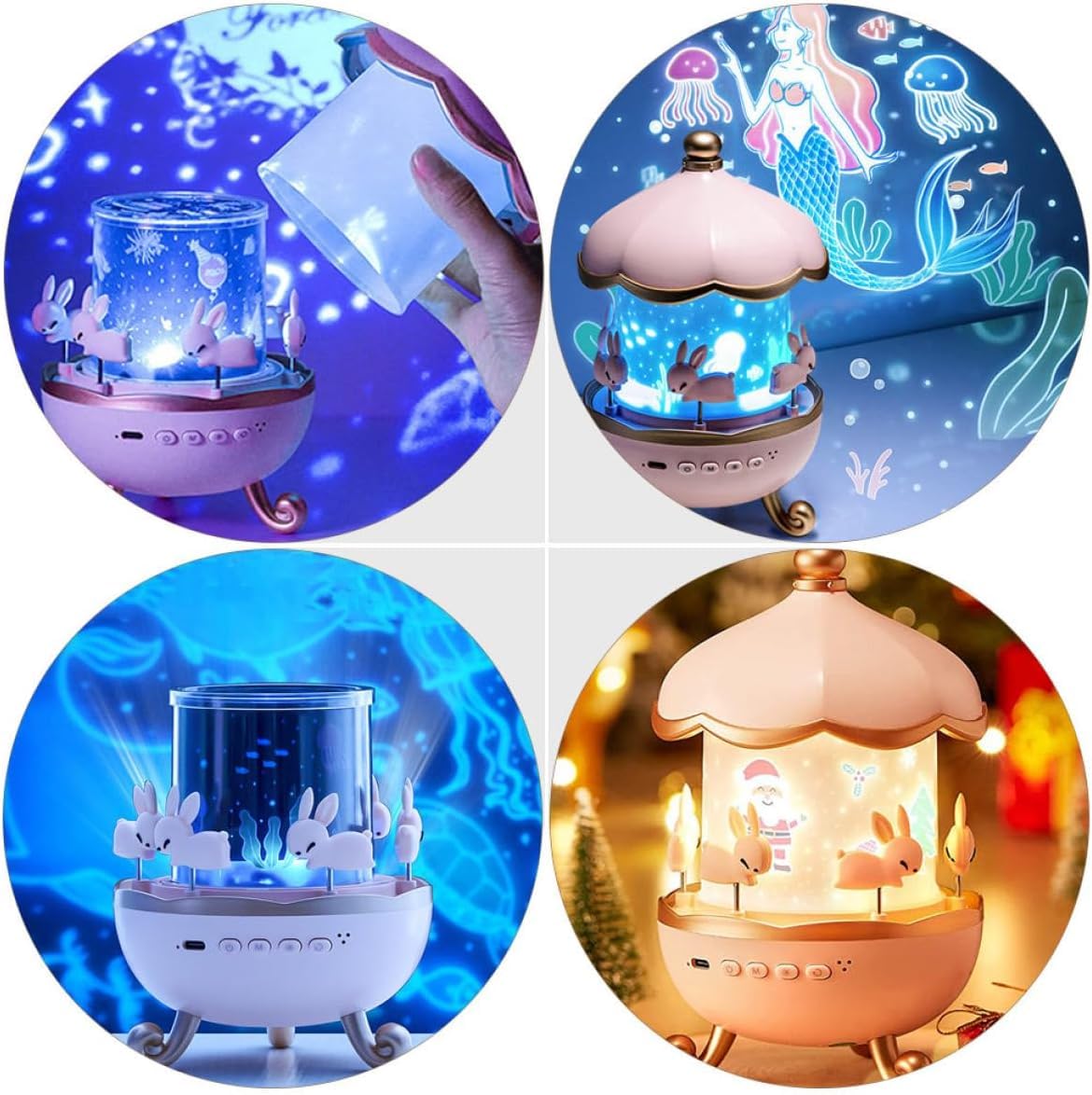 Bunny Carousel Star Projector Lamp with 6 Set Films